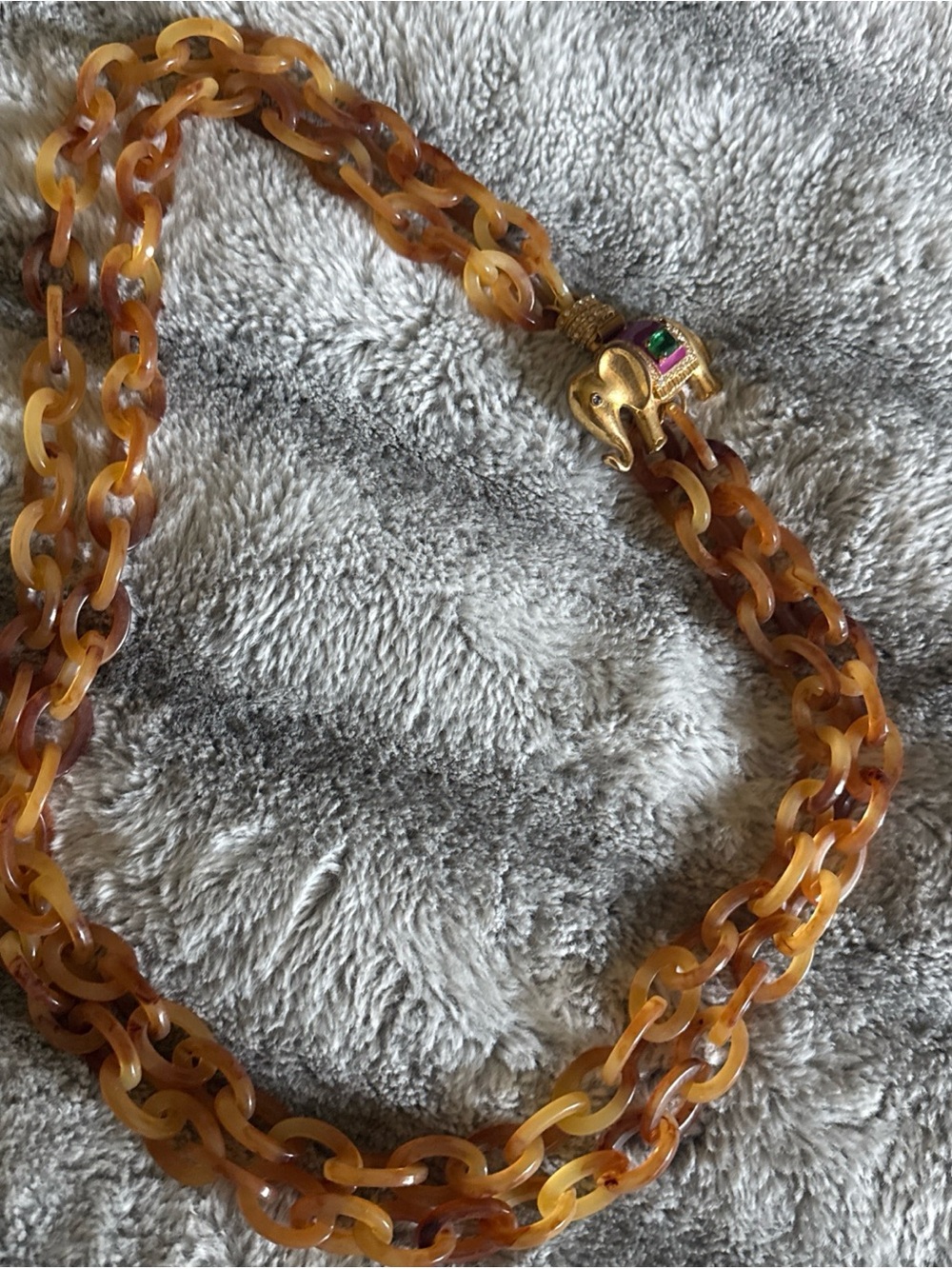 J. Crew Amber-Link Necklace with Gold Elephant Accent